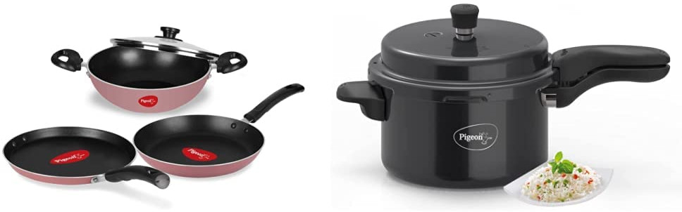 Pigeon Basics Non-Stick Cookware Set with Non-Induction Base & 5L Titanium Hard Anodised Pressure Cooker Combo offer