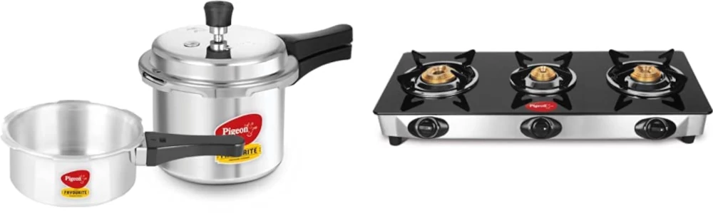 Pigeon mini combi pressure cooker and 3 burner gas stove