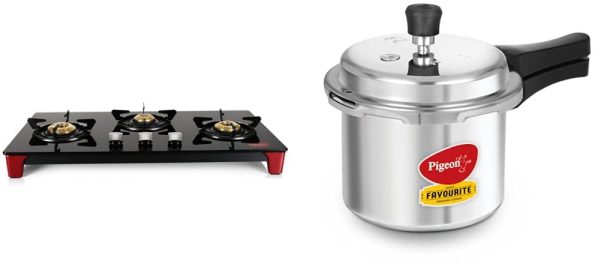 3 burner gas stove with pressure cooker combo