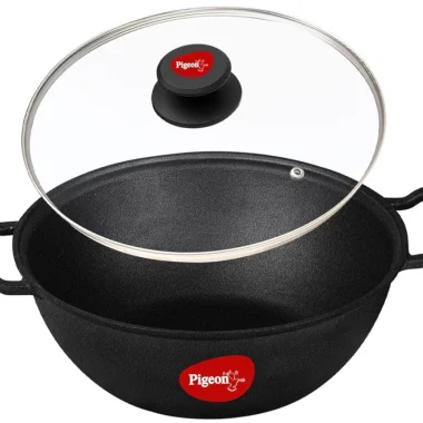 Pigeon Imperi Cast Iron Kadai with Glass Lid 20 cm | Naturally Nonstick 🍲