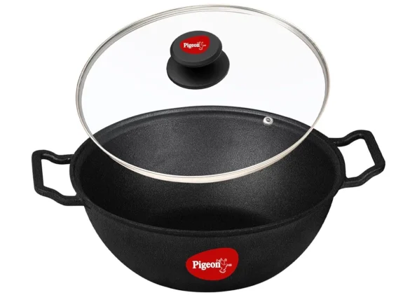 Pigeon Cast Iron Kadai with Glass Lid