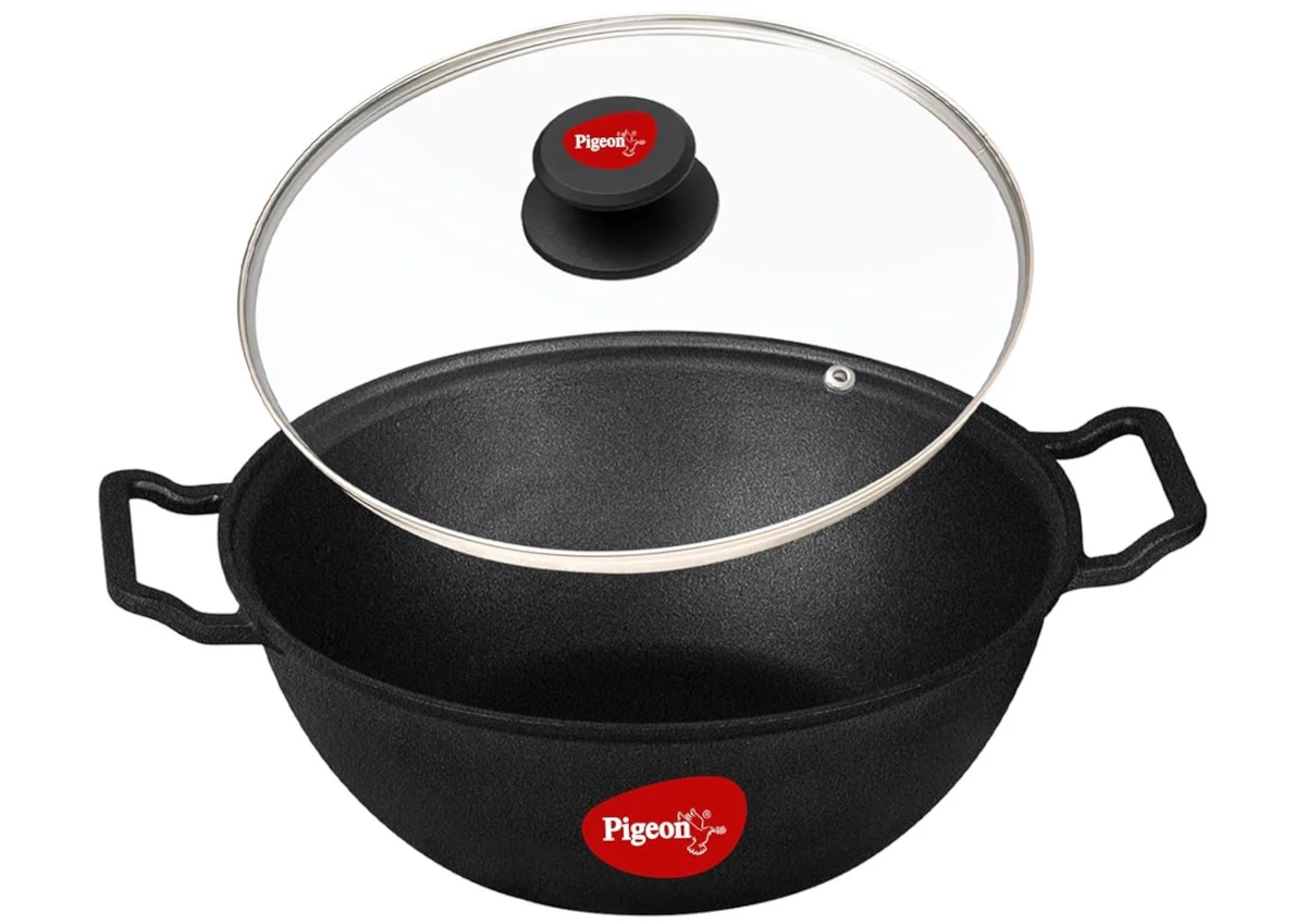 Pigeon Cast Iron Kadai with Glass Lid