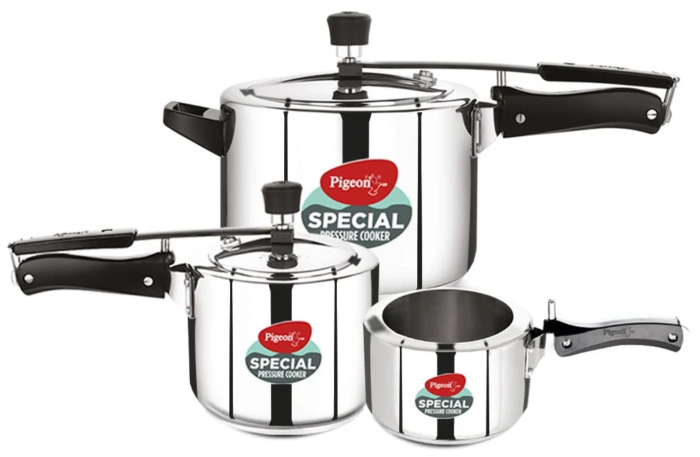 Pigeon 2+3+5 Litre Combo Stainless Steel Inner Lid Induction Base Pressure Cooker BIS Common lid