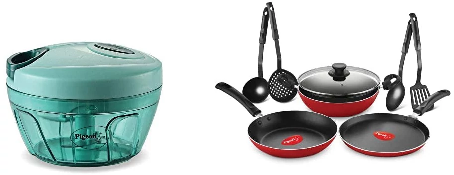 Pigeon Polypropylene Mini Handy Chopper + Pigeon Mio Non-Stick Cookware Gift Set | Combo Offer
